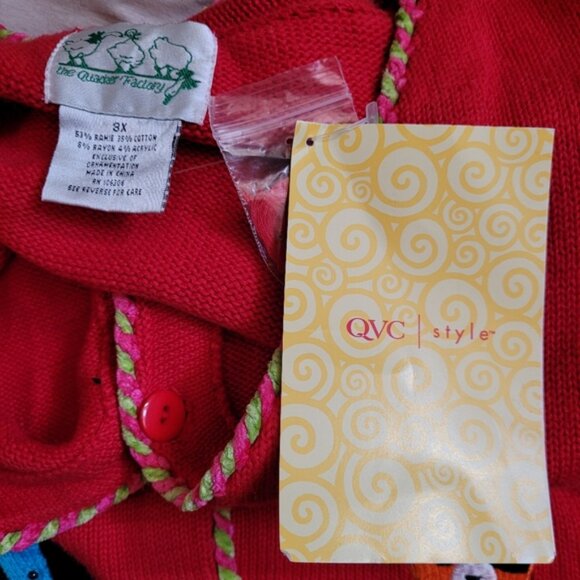 New Quacker Factory Sweater Cardigan Dogs Cats Animals Print Red Size 3X 3XL - Picture 9 of 9